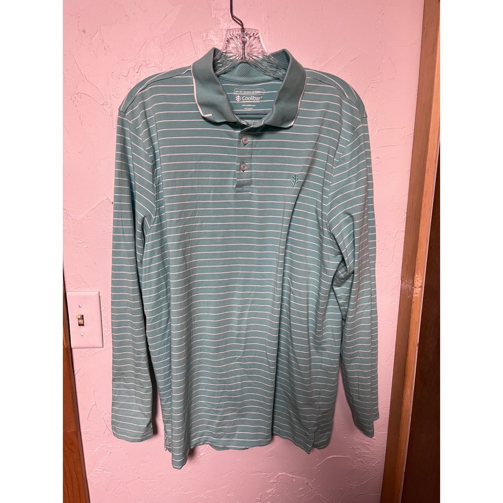 Coolibar Long Sleeve Striped Polo Shirt UPF 50+ Sun Protection Mens Size L